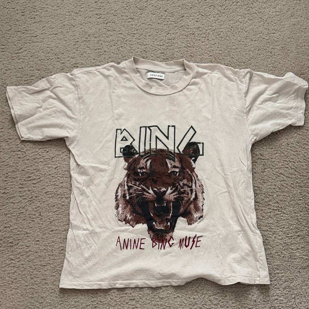 Anine Bing Cream Tiger Graphic Tee
